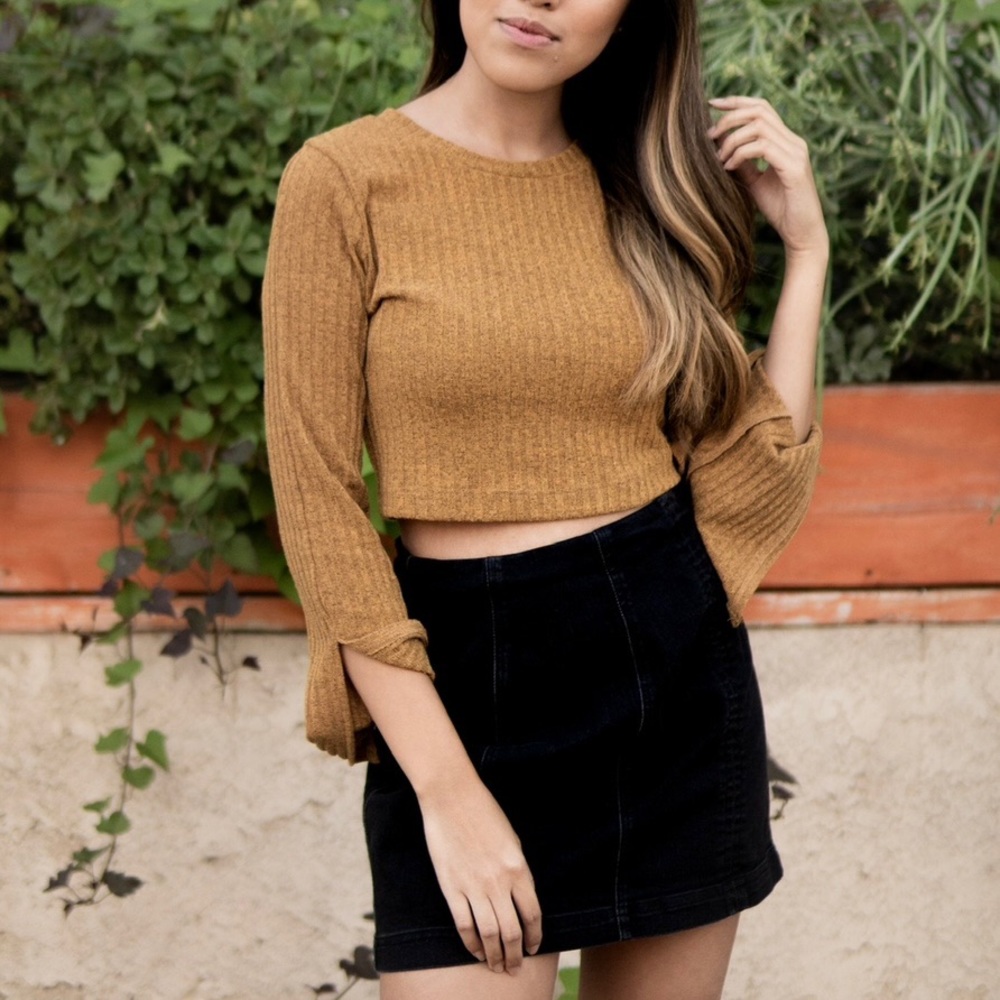 Small Mustard Long Sleeve Crop Top